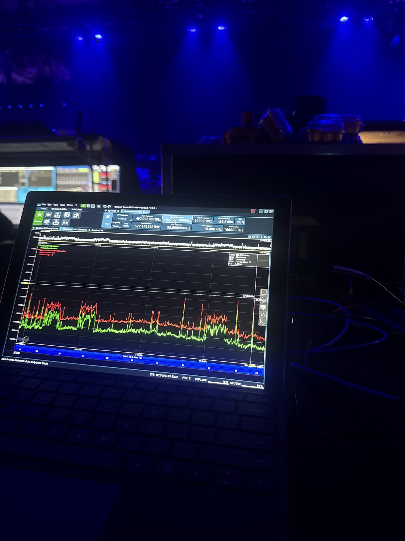 Real-time spectrum analyzer in operation during a live show